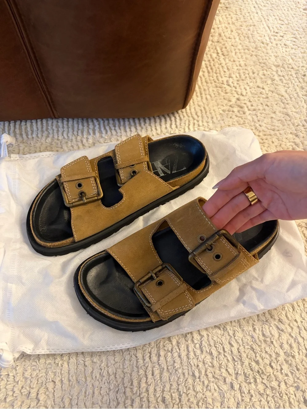 Suede Double-Buckle Slide Sandals - Picture 7 of 8